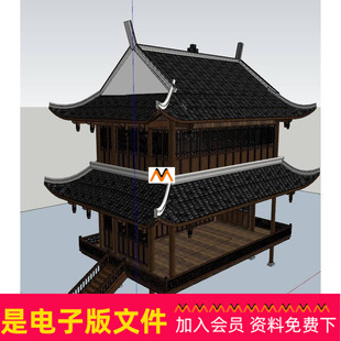 X294南方仿古建筑三层歇山顶唱戏楼舞台戏台楼阁楼茶楼建筑SU模型
