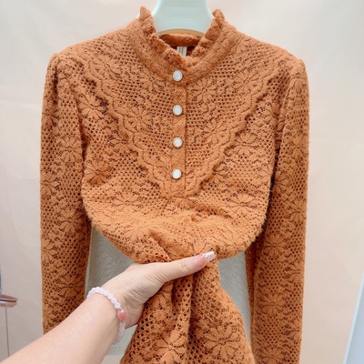 半高领蕾丝打底衫女春秋新款