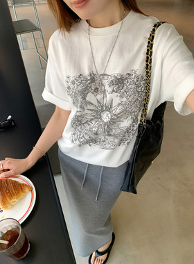 3.30新品 本希benxe/布鲁士假期~复古印花重工烫钻短袖T恤