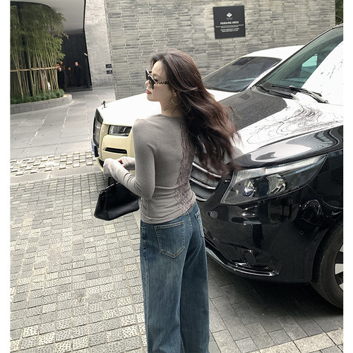 拼接蕾丝背后心机显瘦打底
