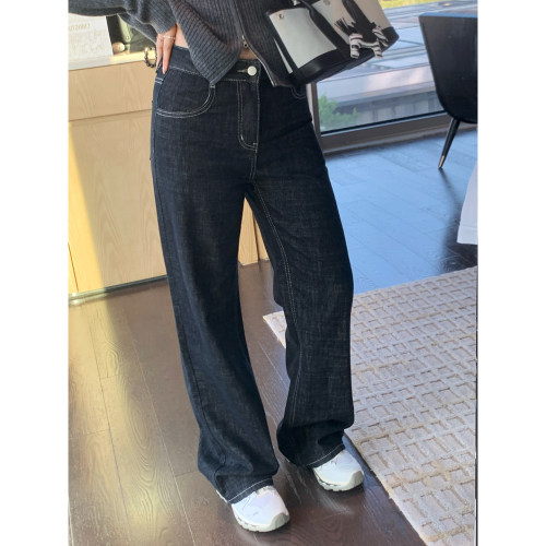 9.09新品 本希benxe/复古超模百搭休闲直筒口袋刺绣设计感牛仔裤