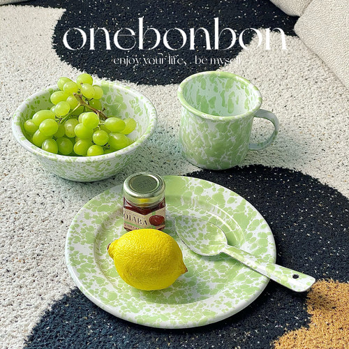 onebonbon早餐盘搪瓷泼墨薄荷绿