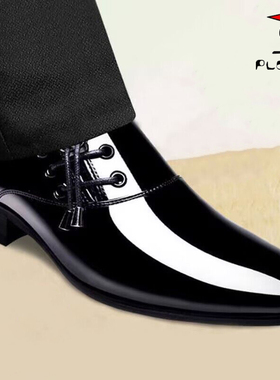 Plover皮鞋男秋季韩版青年尖头真皮商务正装鞋皮鞋百搭亮面结婚鞋