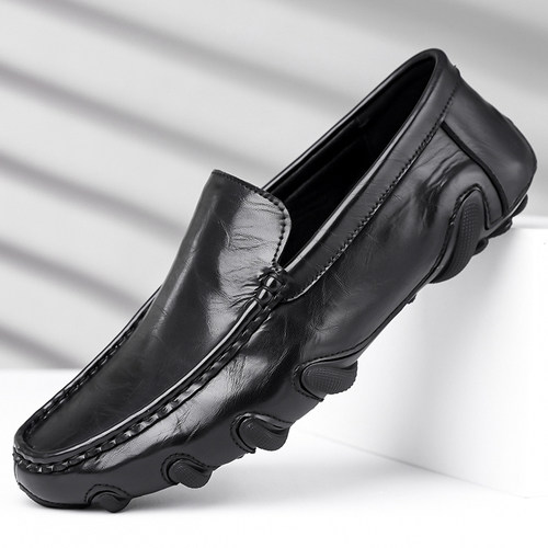 头层牛皮一脚蹬透气防滑豆豆鞋男