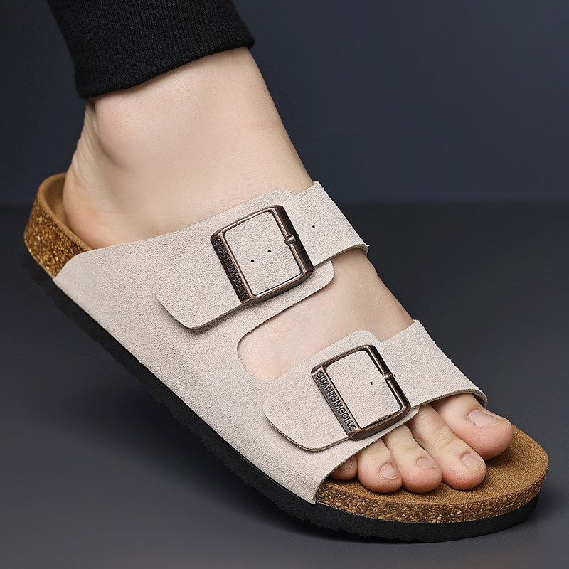 凉鞋男2025夏季新款真皮外穿个性一字拖鞋防滑轻便反绒皮沙滩凉拖