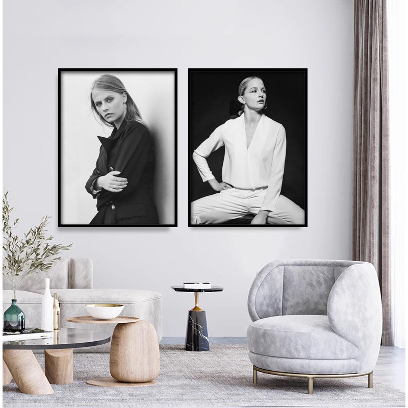 黑白时尚美女模特女装店装饰画床头美容院挂画服装店收银背景墙画