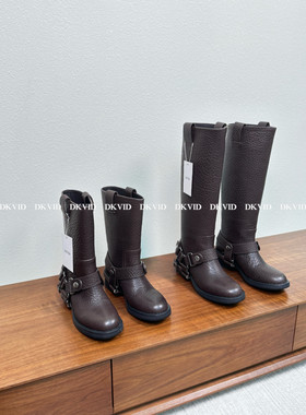 DKVID 酷感Motorcycle boots 粗跟长筒短筒机车靴真皮骑士靴
