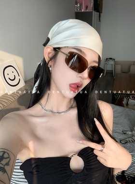 DENTUATUA Y2K千禧辣妹！25FW 复古无框金属字母墨镜太阳眼镜 女