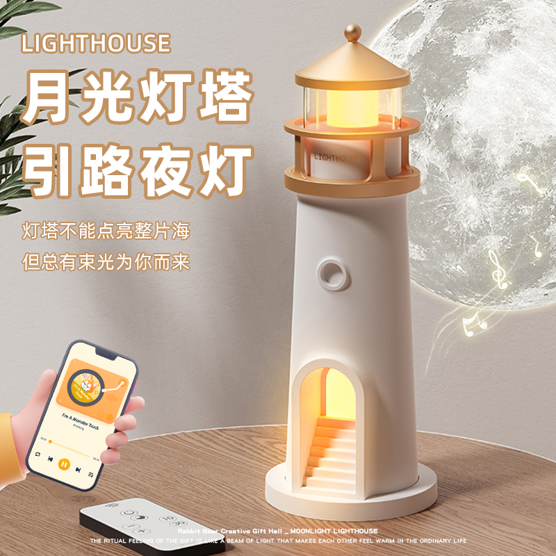 灯塔小夜灯月亮星空投影遥控感应灯卧室睡眠蓝牙音响氛围感床头灯