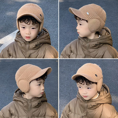儿童冬季保暖护耳毛线鸭舌帽