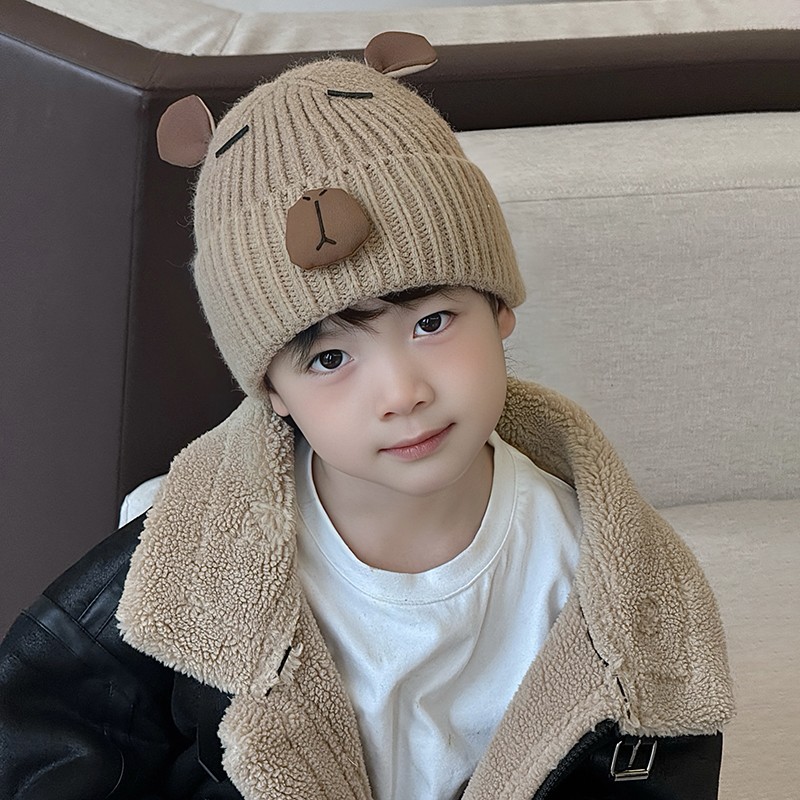 卡皮巴拉帽子儿童毛线针织2025新款秋冬季中大男孩宝小痞帅气炸街