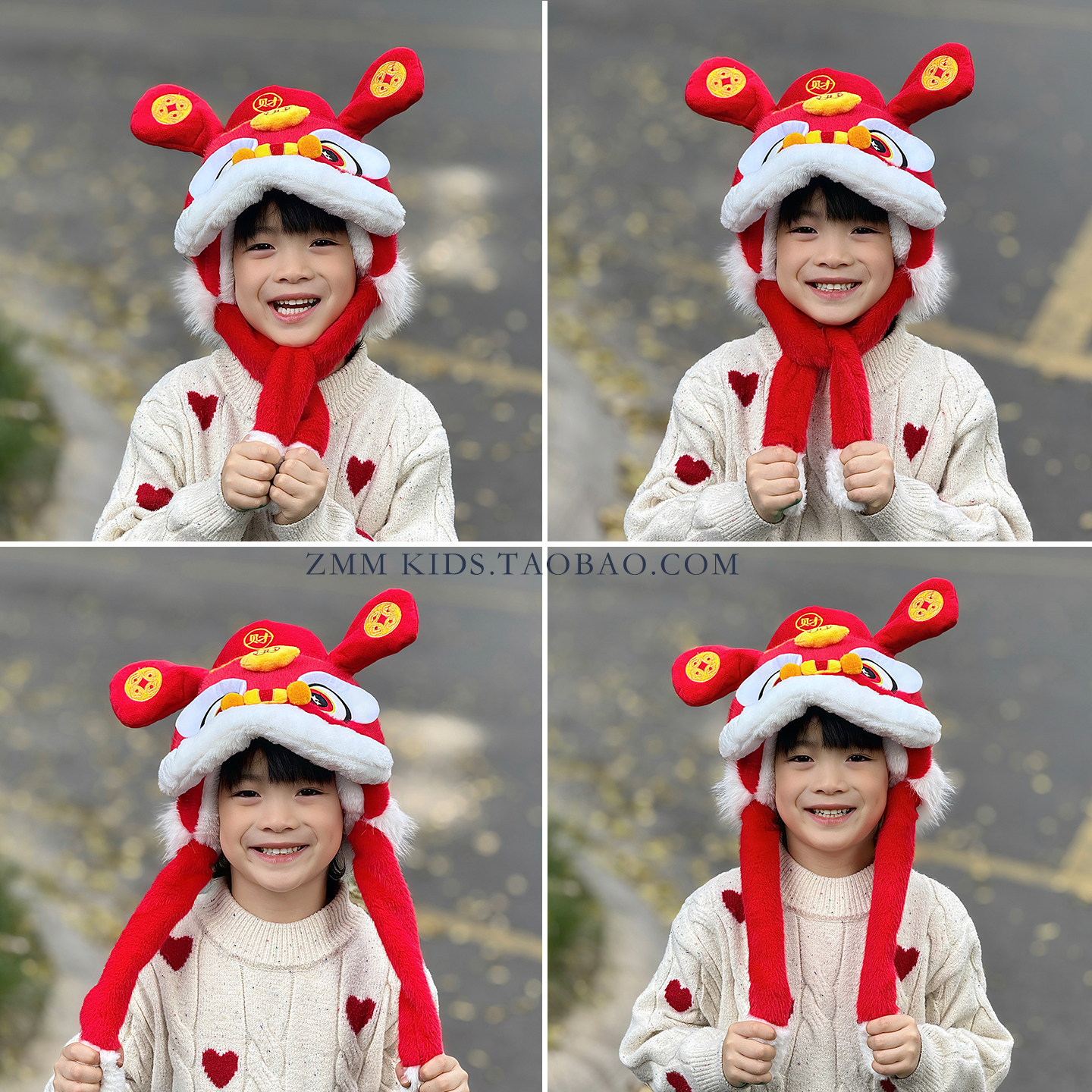 红色醒狮儿童帽子一捏耳朵会动的男孩宝新年过年马本命年礼物2026