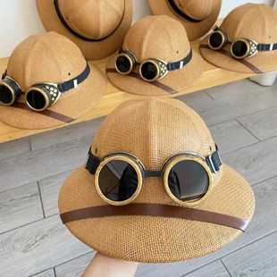 儿童草帽大男孩宝防晒遮阳太阳小探险家帽子夏季沙滩海边穿搭春款