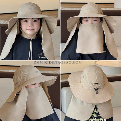 儿童帽子大帽檐男孩防晒遮阳防沙面罩全脸口罩护颈沙漠专用青少年