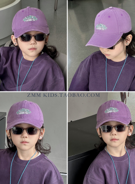儿童棒球帽子春款鸭舌中大男孩女宝痞帅气炸街潮酷紫色春季春秋夏