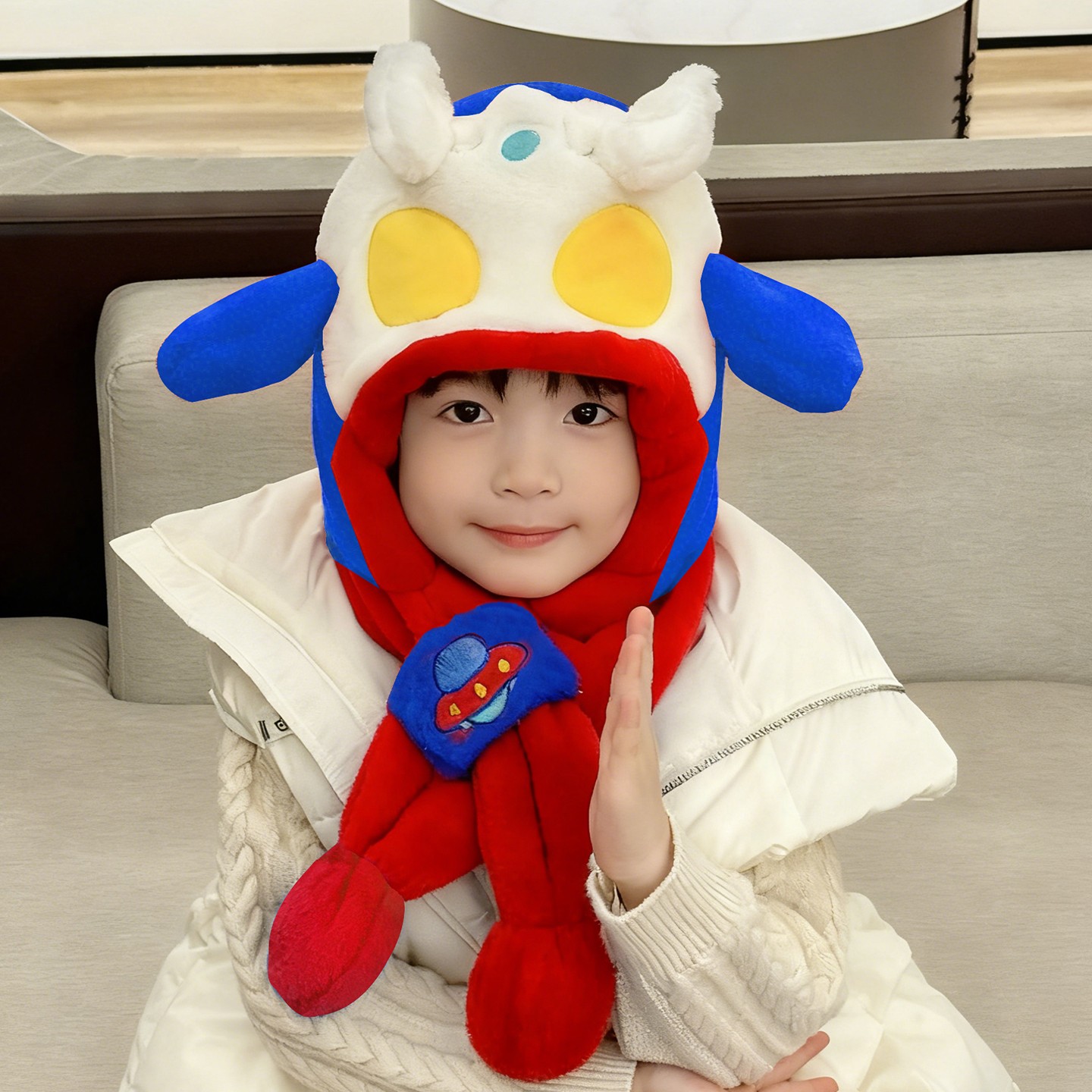 奥特曼帽子围巾一体儿童冬季捏耳朵会动的2025新款男孩宝围脖冬天