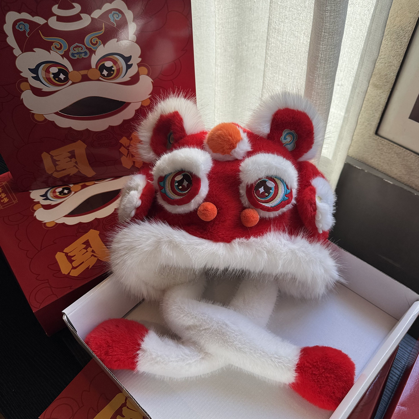 红色醒狮帽子围巾一体儿童耳朵会动的小男孩虎新年过年2026马头饰,童装/婴儿装/亲子装,帽子,淘宝优惠券,粉丝福利购,淘宝优惠卷