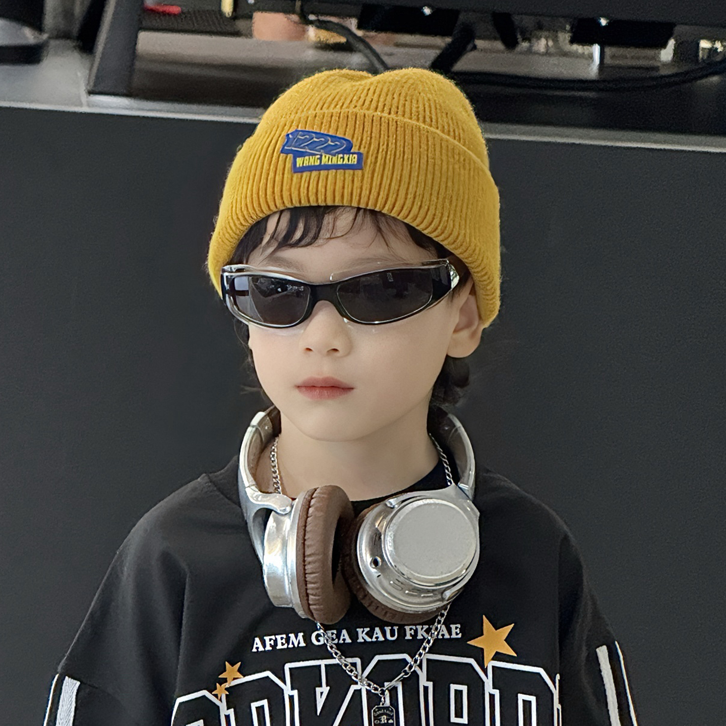 儿童毛线帽子针织冷帽2025新款中大男孩宝小痞帅气冬季潮黄色冬天