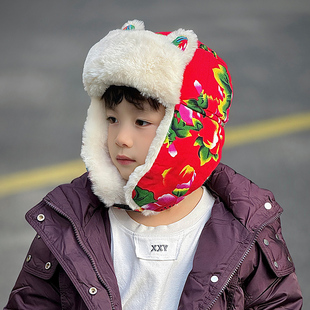 儿童雷锋棉帽子东北大花防寒哈尔滨袄防寒装备冬季大男孩女孩冬天