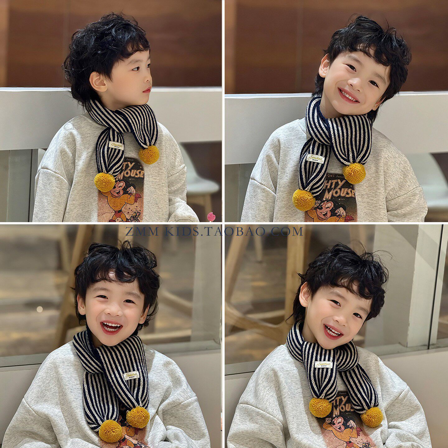 儿童围巾中大男孩宝2025新款秋冬季护颈巾小围脖交叉脖套帅气冬天