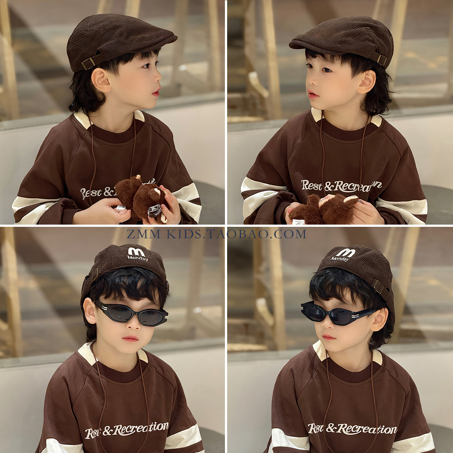 儿童贝雷帽子前进2025新款秋冬季中大男孩宝报童小痞帅气炸街街舞