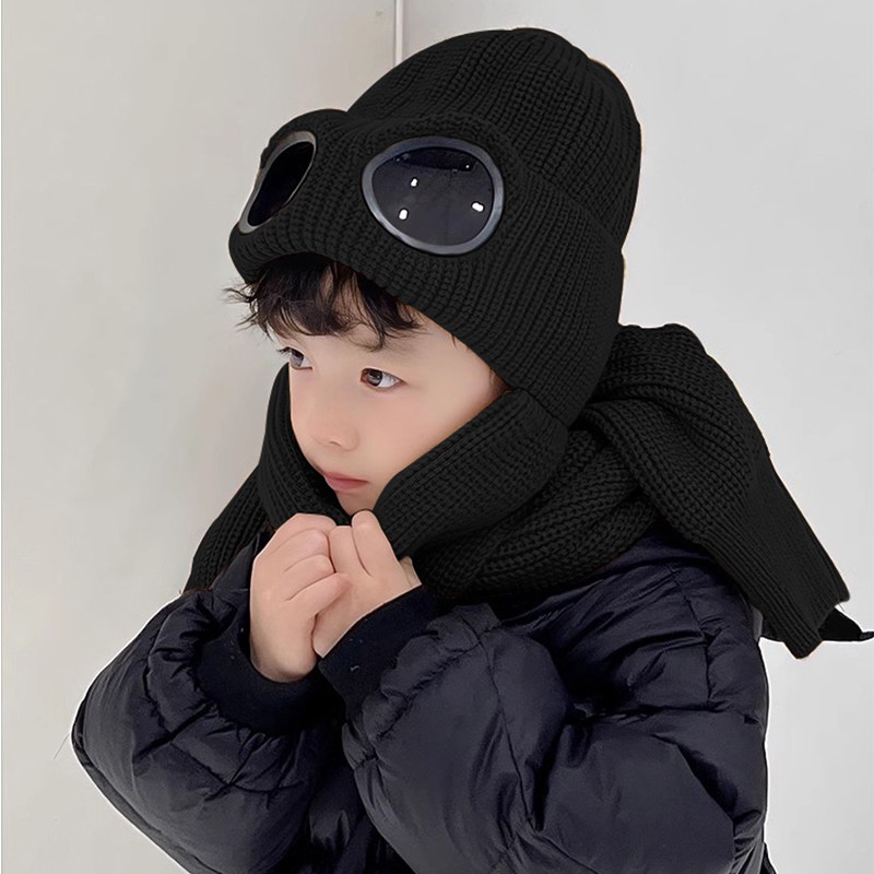 儿童帽子围巾一体冬季围脖2025新款中大男孩小痞帅气护耳防寒冬天