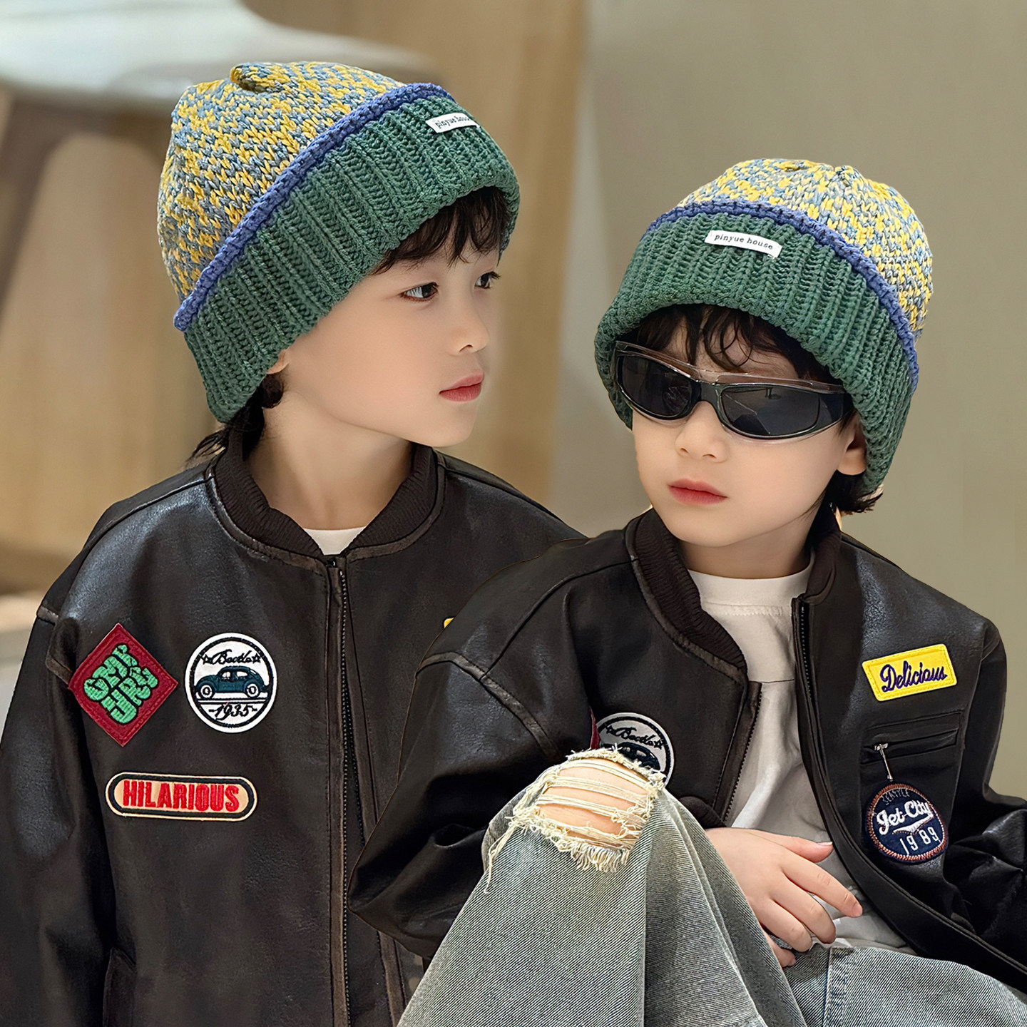 儿童毛线帽子冬季针织冷帽2025新款多痞帅气炸街街舞独特超好看的