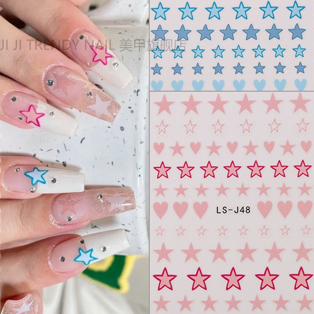 y2k甜妹五角星3D背胶指甲贴花