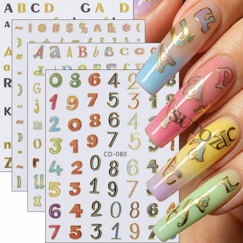 烫金边彩色阿拉伯数字美甲贴纸