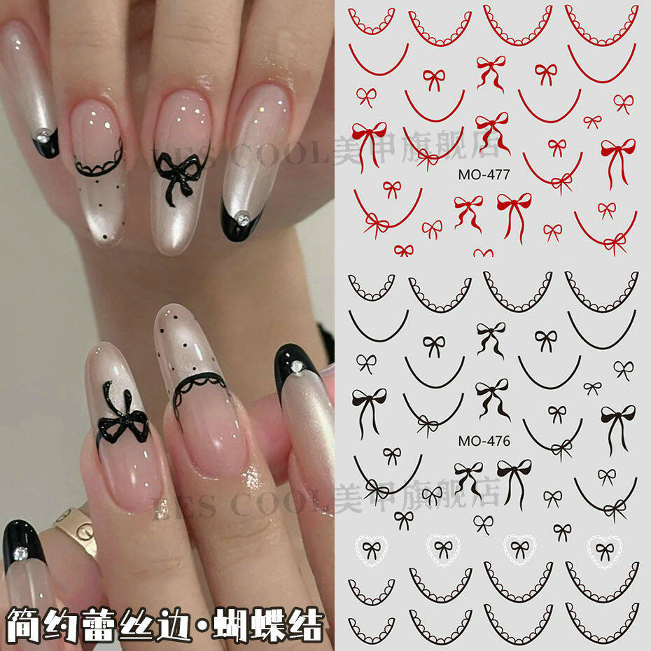 金银飘带蝴蝶结美甲贴纸浮雕立体