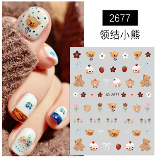 网红同款 饰品小图案 美甲贴纸可爱动物韩国小熊卡通指甲胶背贴花装