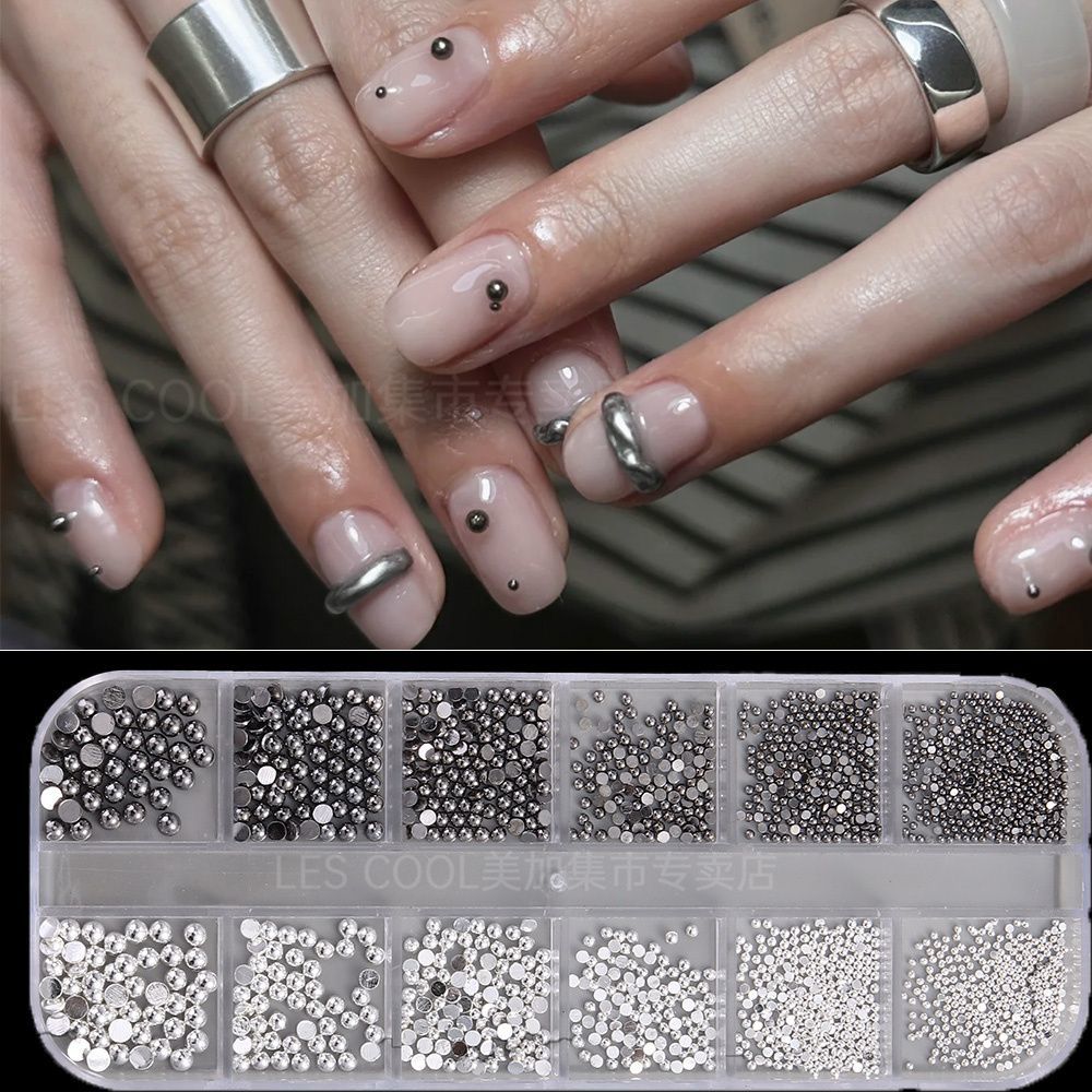 树脂半圆电镀铆钉12格美甲装饰品