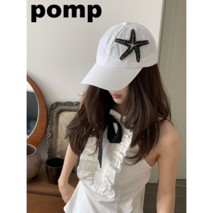 pomp原创设计两色珠花海星刺绣运动防水速干可调节棒球帽时尚