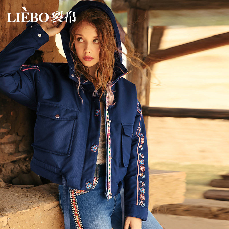 裂帛短棉服女2019冬季新款时尚连帽刺绣小个子棉衣学生棉袄外套潮