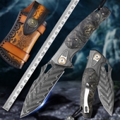 雷风暴进口大马士革钢折叠刀高硬度锋利小刀户外露营携带随身折刀