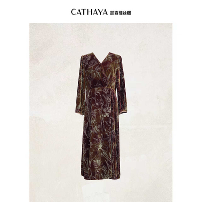 ~真丝丝绒V领连衣裙【CATHAYA/凯喜雅】SMK2FLJM685