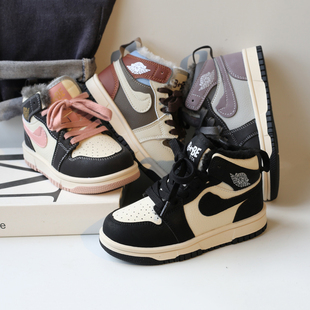 大棉加绒加厚童鞋儿童高帮板鞋男童鞋子女童休闲鞋亲子运动鞋软底