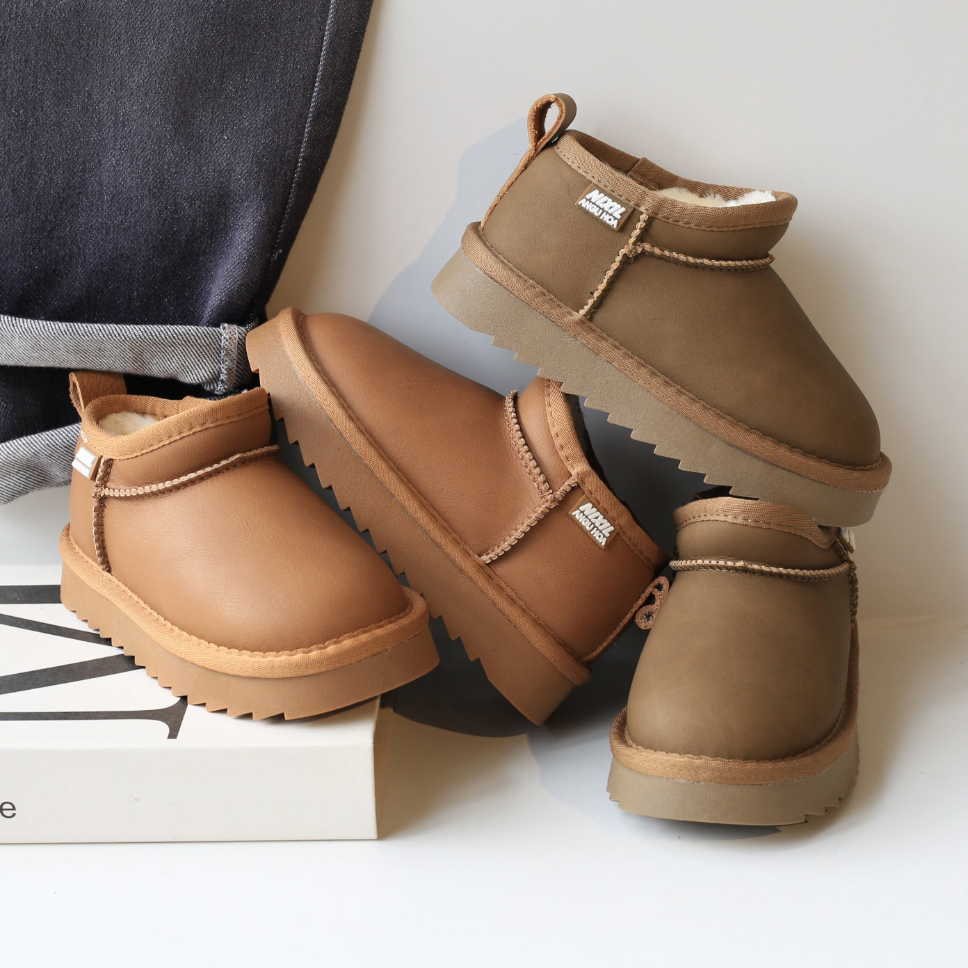 周冬雨同款经典儿童雪地靴加绒加厚男童大棉鞋女童靴子一脚蹬冬鞋