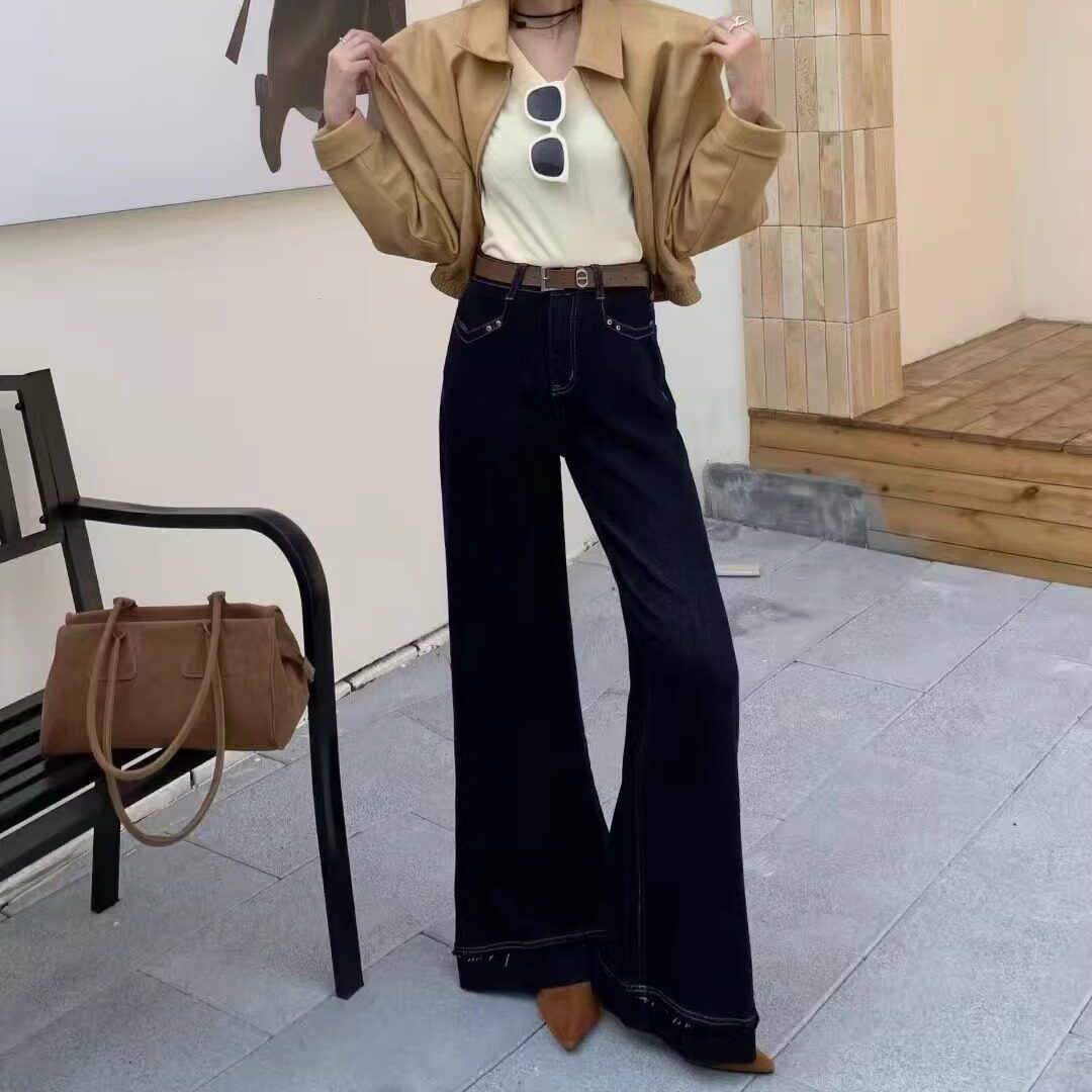 威美莱59710秋季新款不贴腿韩版喇叭裤气质牛仔裤阔腿喇叭拖地裤