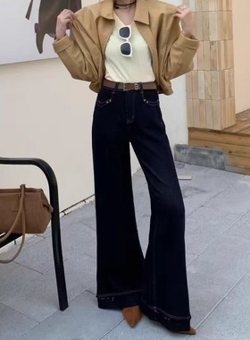 威美莱59710秋季新款不贴腿韩版喇叭裤气质牛仔裤阔腿喇叭拖地裤