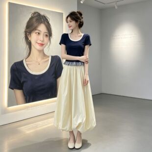 【在逃公主】熙世界一整套装女装夏季假两件T恤花苞半身裙两件套