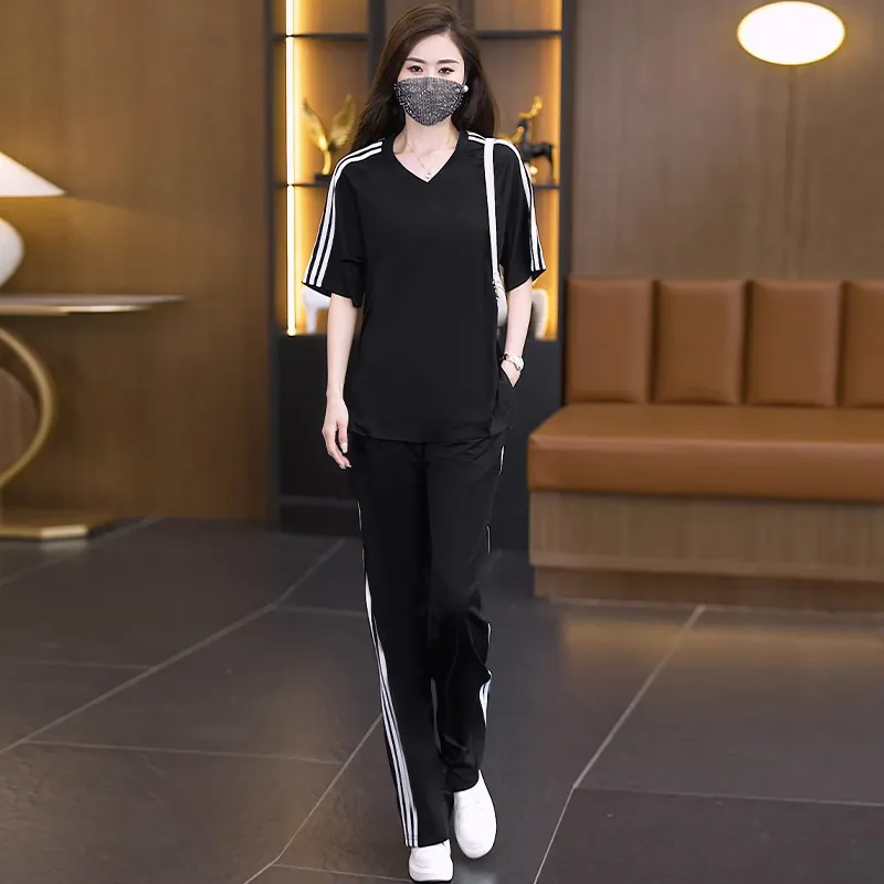 大码女装2026夏季新款休闲时尚运动服套装胖mm遮肉减龄显瘦两件套