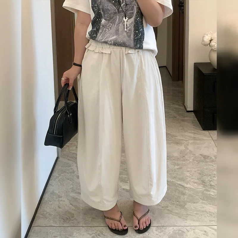DD双天2026夏季新款胖MM大码女装显瘦设计感松紧腰宽松休闲裤9373