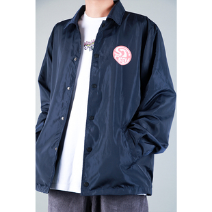 STC秋冬蓝色美式 运动休闲男女情侣宽松国潮百搭夹克外套 滑板风格