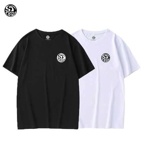 黑色国潮纯棉宽松街舞滑板短袖