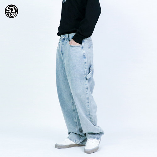 户外宽松街舞滑板男女牛仔长裤