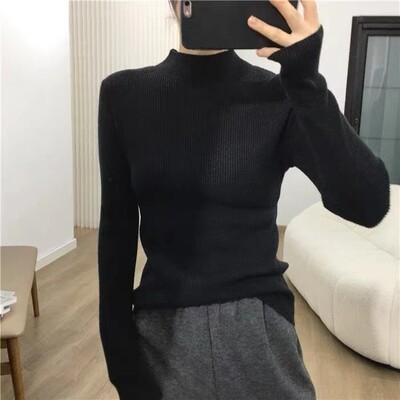 半高领100%纯羊毛衫女修身打底衫
