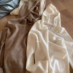 高级感100%纯羊毛衫女百搭韩系套头连帽衫宽松慵懒风针织打底毛衣