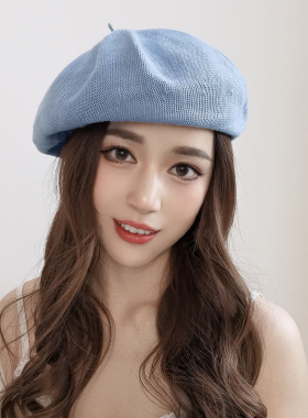 CAPTR  女士夏季简约针织贝雷帽时尚纯棉透气可调节圆顶画家帽