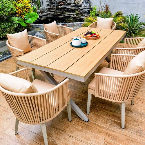 户外藤椅塑木桌椅组合